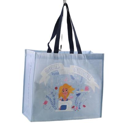 China Eco - Friendly Large Large Laminated Recycled Non Woven Reusable RPET Woven Shopping Tote Bag for sale