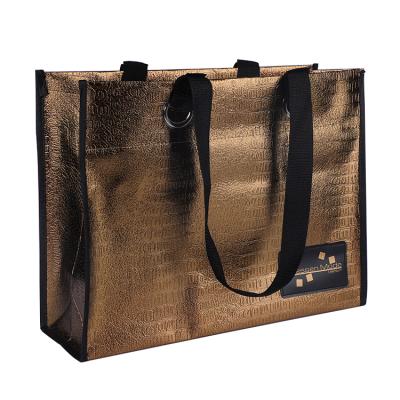 China Eco - Friendly Custom Embossed Non Woven Laminated Metallic Laminated Tote Bag RPET Bag for sale