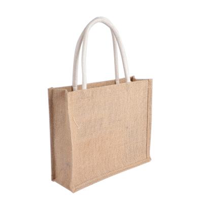 China Recyclable Wholesale Promotional Printed Simple Wine Tote Grocery Gift Shopping Jute Cosmetic Bag for sale