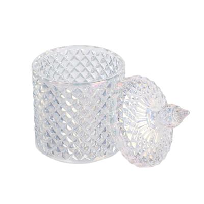 China For Candle Making Spraying And Electroplating Color Customized Diamond Glass Candle Holder Container for sale