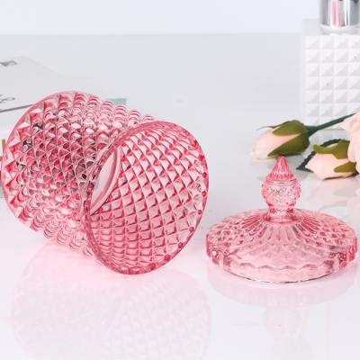 China Hot Sale Eco-friendly With Lid Pink 300ml Halloween Christmas Wedding Candle Container Glass Jar for sale