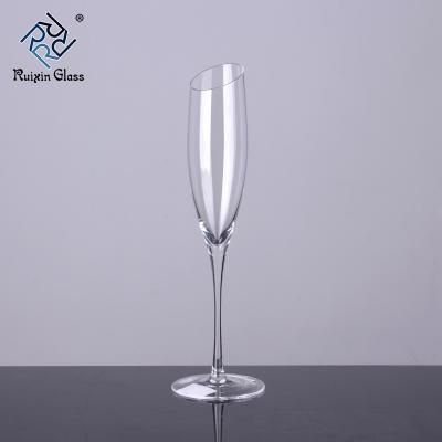 China Wholesale Modern Hand Blow Mouth Custom Luxury Oblique Crystal Champagne Flute Glasses Wine Glass Set for sale