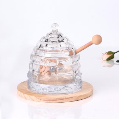 China Viable Free Sample High Quality Crystal Glass Honey Dish With Lid Whetstone Pot Container With Color Box Package for sale