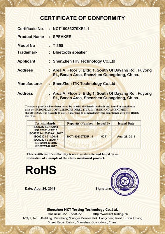 RoHS - Shenzhen ITK Technology Co., Ltd.