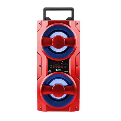 China Wooden Mini Products Portable Tower Bluetooth Speaker with LED Disco Light, TF Card, Aux, Handle and Microphone for sale