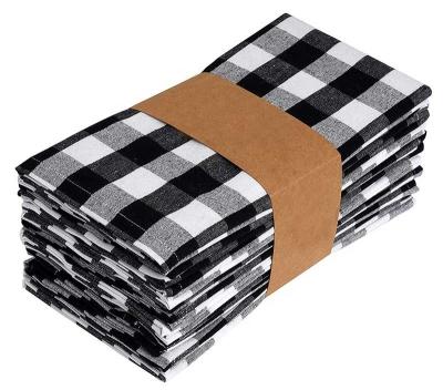 China Recycle Premium Cotton Decorative Plaid Dining Table Quality 20x20 Inch White Black Cloth Napkin For Family Dinner for sale