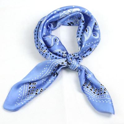 China Wholesale Cheap Square Fashion Custom Blue Printed Silk Square Scarves For Women for sale