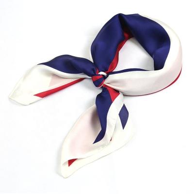 China Square navy red stripes printed 100% polyester square scarves for women wholesale for sale