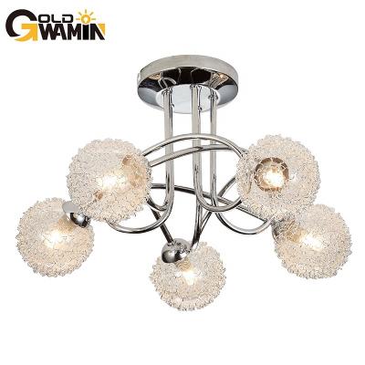 China Surface Mounted luxury crystal hanging led ceiling ball light with multiple heads 40w G9 light source for sale