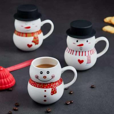 China Creative Disposable 3D Snowman Coffee Mug Cartoon Milk Breakfast Cup Ceramic Christmas Gift New With Cover for sale