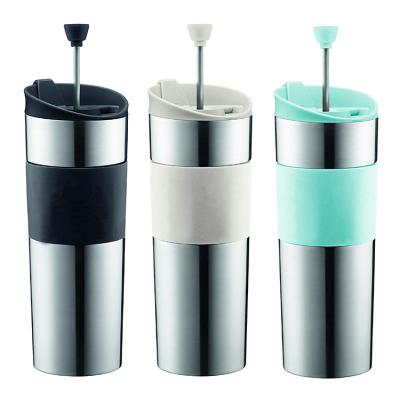 China Sustainable Wholesale Portable Eco Stainless Steel Travel Double Press Wall Insulated French Coffee Mug for sale