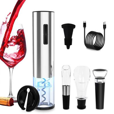 China Home Party Barware Bar Accessories Vacuum Keeping Stoppers Foil Cutter Stainless Steel Automatic Wine Cordless Electric Bottle Opener Set With Wine Aerator for sale