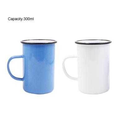 China Personalized Disposable Promotional Wide Mouth Custom Shape Enamel Travel Coffee Tea Metal Camping Mug With Handle for sale