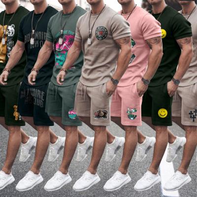 China Customized Mens QUICK DRY 2 Piece Tracksuit Short Set Printed Short Sleeve Summer Mens Shorts T Shirt Set Men Outfit for sale