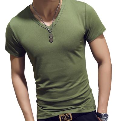 China Wholesale Fashion Cheap QUICK DRY 100% Cotton Plus Size V Neck Tees Mens T Shirts Simple Blank Summer Slim Low Top Solid Color Mens Shirt for sale