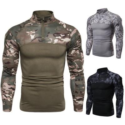 China military logo shirts Anti-wrinkle gym custom tactical camouflage long sleeve for men stand up collar plus size mens shirts patchwork sweatshirt for sale