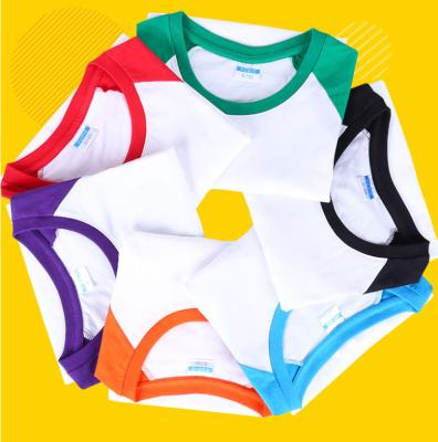 China custom wholesale price Anti-wrinkle kids stitch raglan sleeve T-shirts cotton feel super soft 100% polyester T-shirt all colors for sale