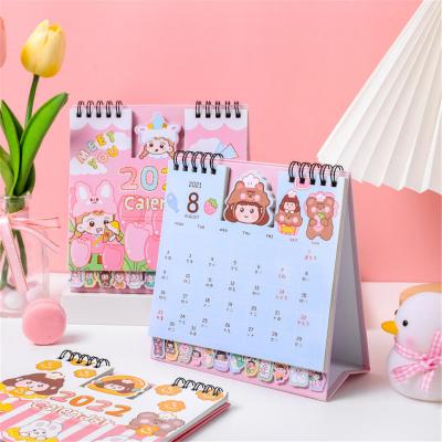 China Custom Logo Spiral 2023 Wire-o Monthly Flip Table Desktop Calendar Printed Calendar Organizer Station 2022 Table Calendar Kawaii Cartoon for sale