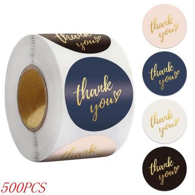 China Rainbow 4 Custom Designs Cute Holographic Thank You Roll Stickers Seal Label Business 500Pcs 1.5 Inch Small Roll Sticker for sale