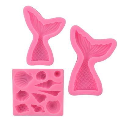 China Silicone Mermaid Seashell Mold Mermaid Tail Mold Seaweed Stocked Mold For Sugar Craft Candy Cake Decorating for sale