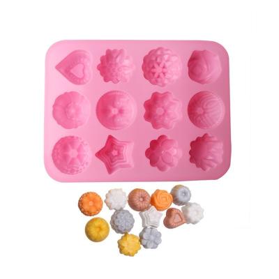 China Viable 12-Cavity Flower 3D Silicone Cake Mold Chocolate Candy Pudding Cupcake Mini Ice Mold DIY Cake Decorating Tool for sale