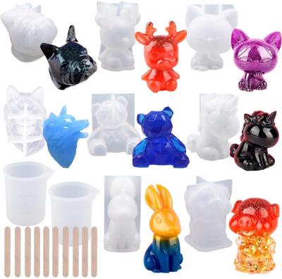 China 20Pcs Resin Viable Animal Molds Tool Kit Includes 8 Resin Casting Ingot Molds Glue Silicone Molds 2 Measuring Cup 10 Wooden Sticks for sale