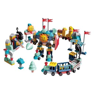 China DIY TOY Puzzle Board Game 2 in 1 Large Parent-Child 173 Particle Variety Railway Station Space Robot Building Block Set for sale