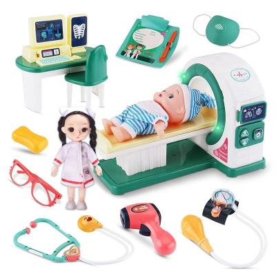 China Environmental Material Children's Body Detection Instrument With Light Voice Display With Matching Accessories Doctor Barbie CT Machine Toy for sale