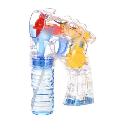 China Transparent Plastic Children's Bubbles Machine Toy Guns Shooting Electric Automatic Bubble With Four Lights Bubble Gun for sale