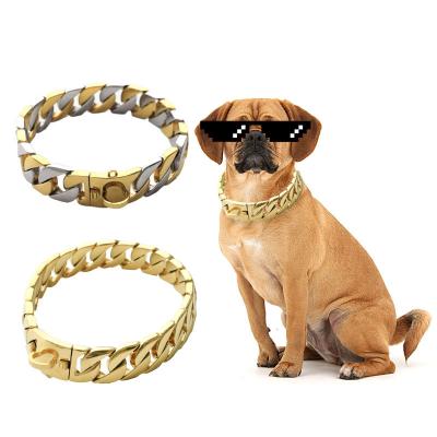 China Personalized 18K Gold Plated Medium Large Dog 30mm Stainless Steel Link Chain Cuban Dog Collar for sale