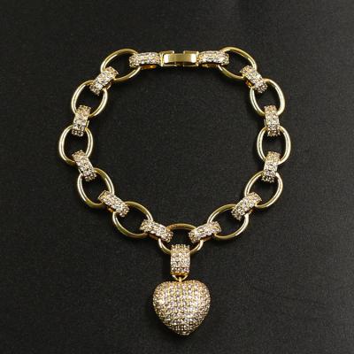 China Hiphop ready to ship hot sale fashion love heart bracelet zircon gold brazil bracelet for sale