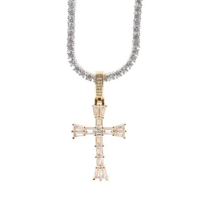 China Hiphop Fashion Style Jewelry Cross Shape 3A Zircon Blind Necklace for sale