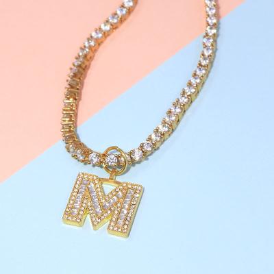 China 2021 punk charm gold color 26 letter necklace jewelry making necklace moissanite cuban stainless steel 24k gold letter chain for sale