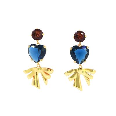 China FASHIONABLE Statement Wholesale Women Custom Jewelry Gold Plated Dangle Blue Heart Earrings for sale