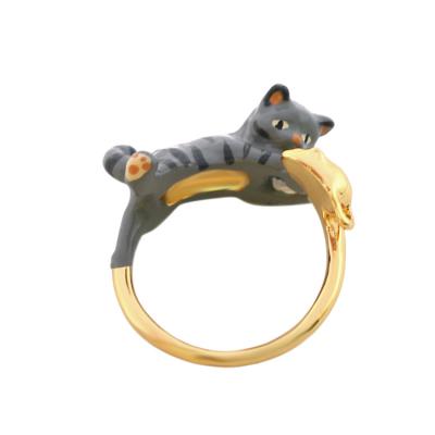 China Fashionable Wholesale New Design Women's Personalized Custom Made Gold Plated Cute Cat Animal Ring for sale