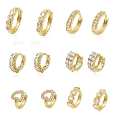 China Hot Selling CLASSIC 14k 18K Gold Simple Fashion Zircon Huggie Circle Hoop Earrings For Women for sale