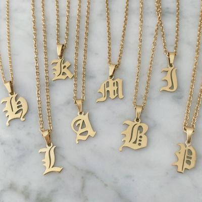 China Vintage Customized Initial Alphabet A-Z Letter Pendant Necklace Personalized Old English Font Necklace for sale