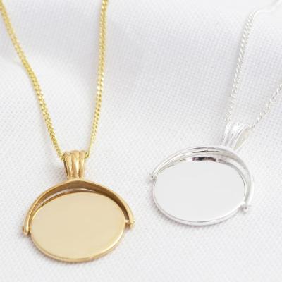 China CLASSIC Personalized Engraved Rotating Gold Silver Spinner Disc Pendant Necklace for sale