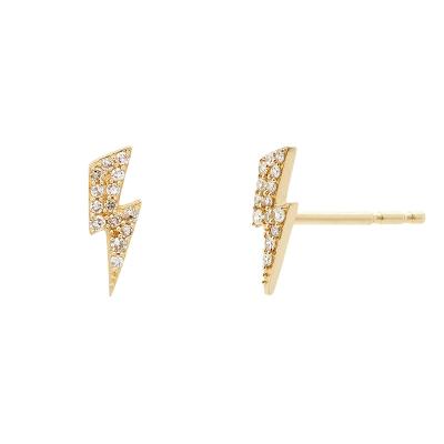 China Fashion jewelry 925 sterling silver lightning bolt CZ stud earrings gold thunderbolt earrings jewelry for sale