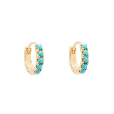 China New Arrival TRENDY Gemstone Earrings Circles 925 Sterling Silver Turquoise Circle Stone Earrings For Women for sale