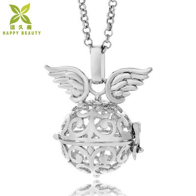 China Pearl Shape Cage Pendant Brass Hollow Pendant With Angel Wing Necklaces for sale