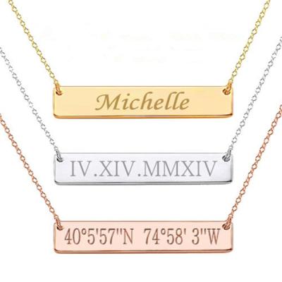 China Hiphop Personalized Silver Bar Necklace Custom Jewelry For Women for sale