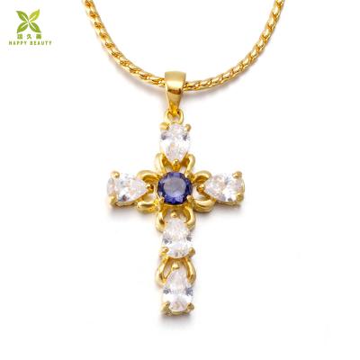 China Hiphop 14k Gold Chain Necklace Catholic Cross Pendant Necklace With Zircon for sale