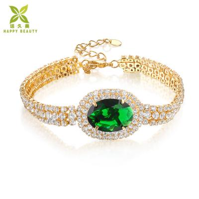 China Dubai Jewelry Green Gemstone Brass Zircon Bracelet Latest Designs Gold Wedding Bangle Bracelet for sale