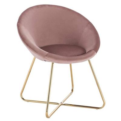 China New Eco-Friendly Design Pink Velvet Curved Shaped Leisure Accent Chair With Gold Power Coating Metal Leg for sale