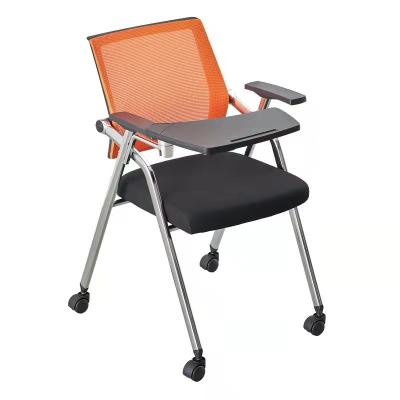 China Mesh Extendable Folding Staff Room Office Training Room Stackable Chair with Pad and Wheels for sale