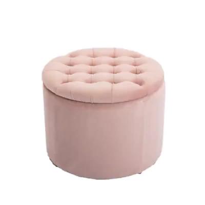 China Modern Storage Living Room Stool Pink Velvet Round Foot Stool Stool for sale