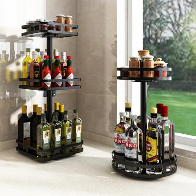 China 3 Layers Shelf Spice Rack Standable Black Container Free Standing Rotating Metal for sale