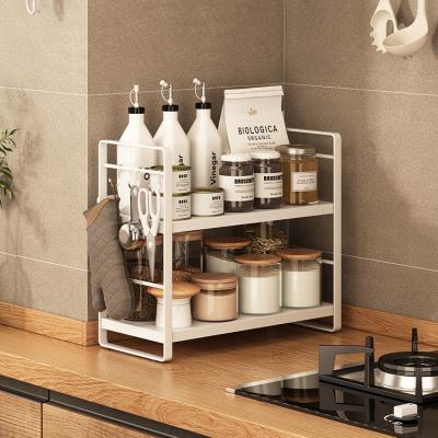 China Sustainable Spice Rack Organize Metal 2 Layers Rack Set Spice Kitchen Countertop Organizer for sale