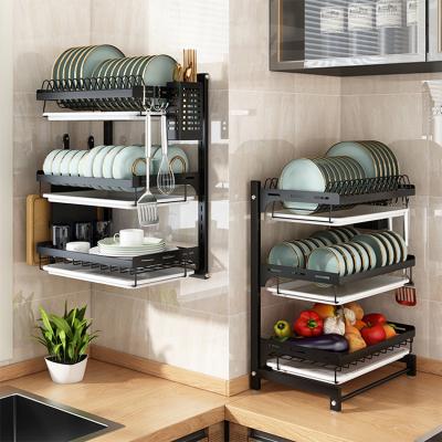 China Wall Mounted Kitchen Sink Bowl Over Sink Dish Rack Dish Racks Hanging Sink 2 Tier With Tray for sale